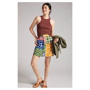 NWOT Anthropologie Farm Rio Button Front Mini Skirt in Novelty  Size Small